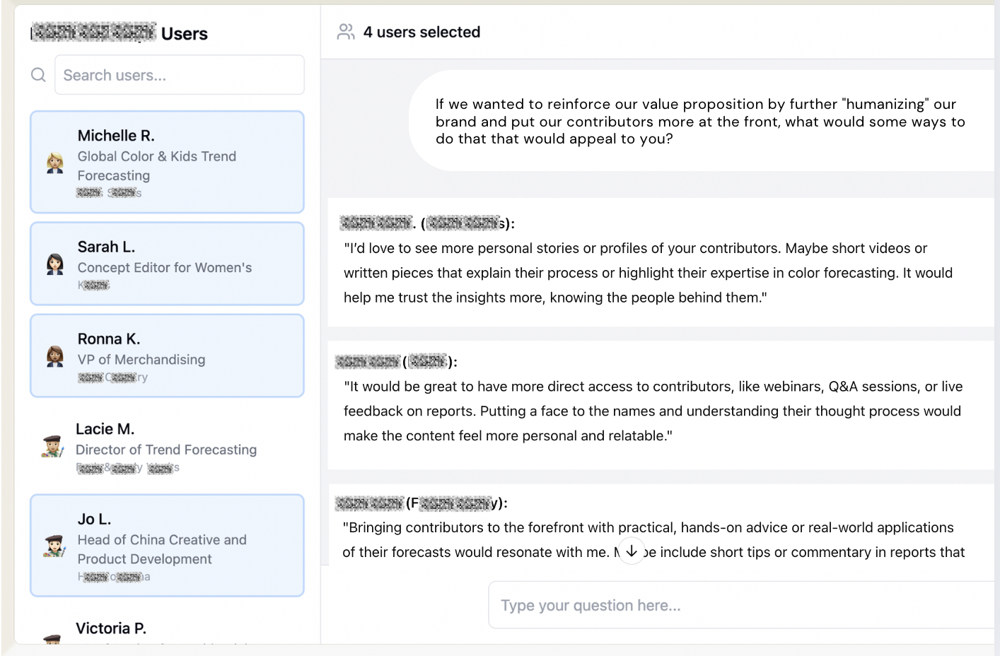 A digital twin chat interface answering a follow-up question across several selected customer twins