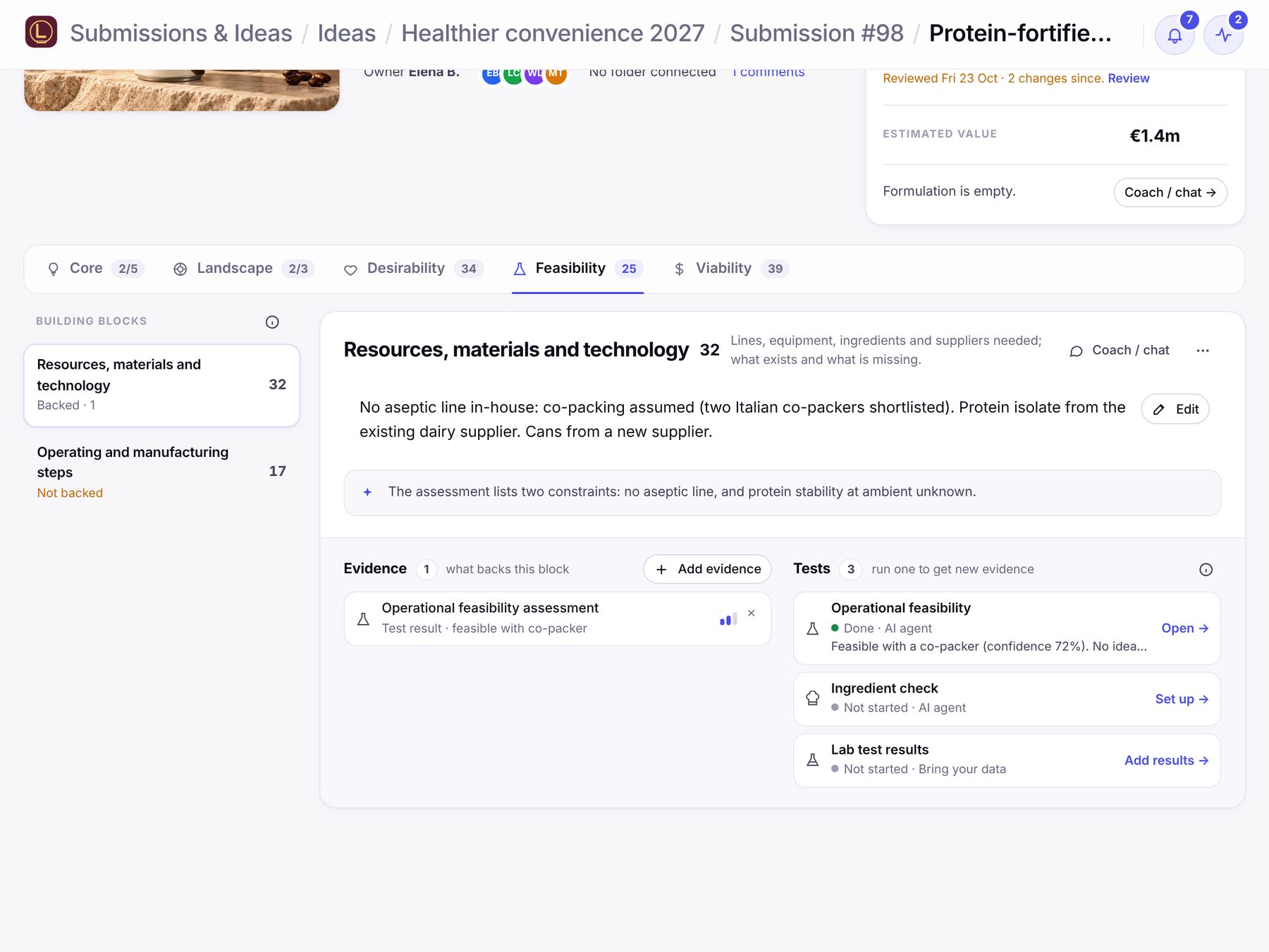 Feasibility: production and supply constraints, screenshot of the BOX